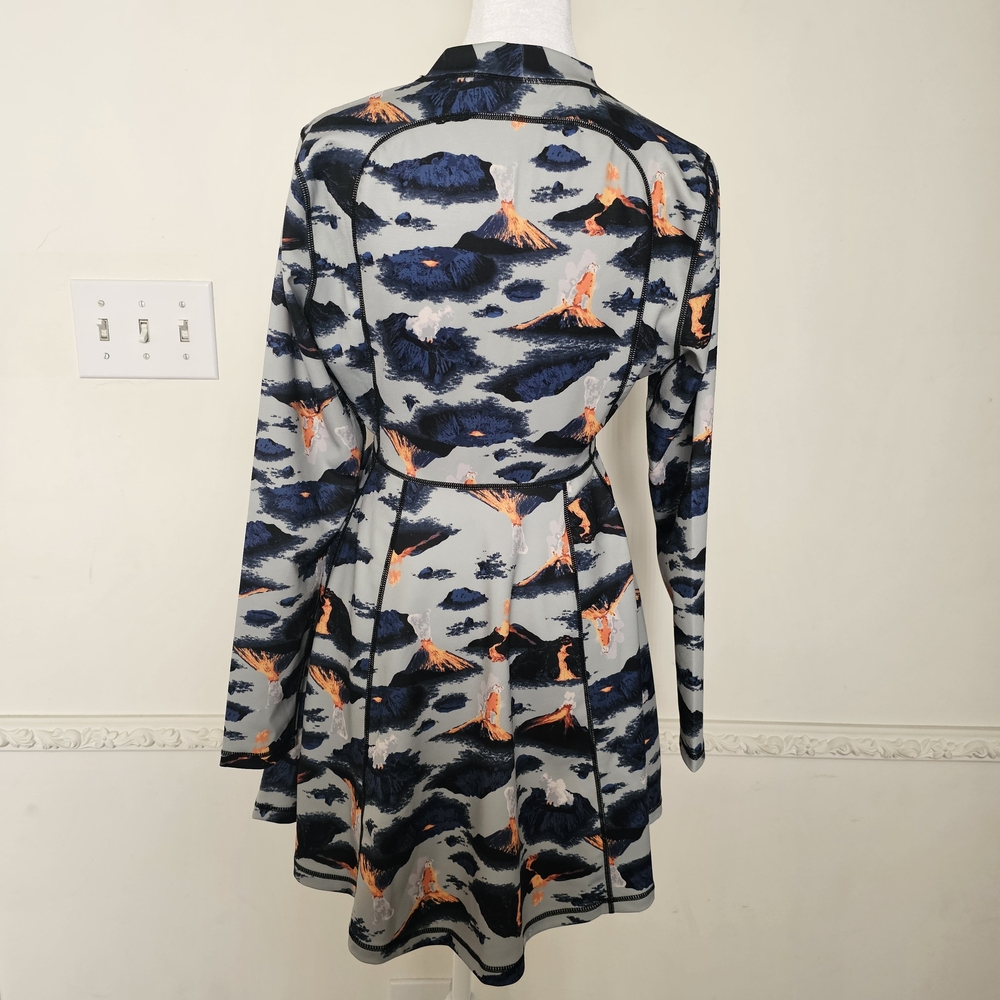 Hot Lava Volcano Print Dress Long-Sleeve Scuba Skater Y2K '90s Fit & Flare Small - Picture 4 of 10